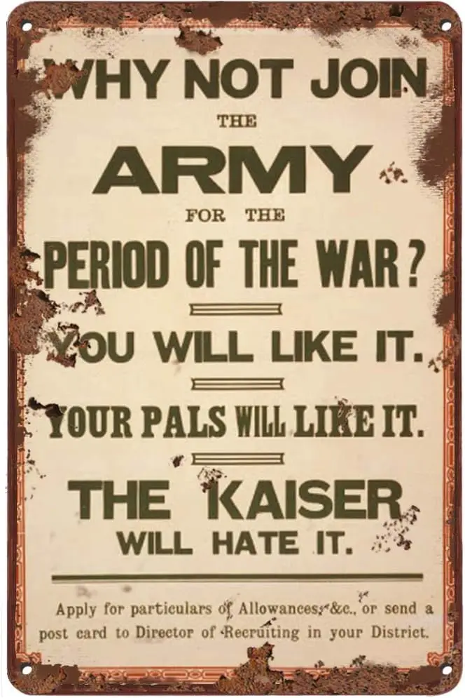Plaque en métal rétro vintage de la Première Guerre mondiale LINQWkk, affiche métallique avec armes de la guerre, enseignes de la Première Guerre mondiale ; pour bar à domicile K-alu