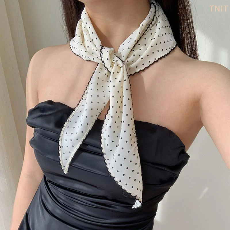 [J]Sweet Polka Dot Headband Women's Thin Fresh Small Scarf Summer Sun Protection Turban Triangular Hairband Clothing Accessories