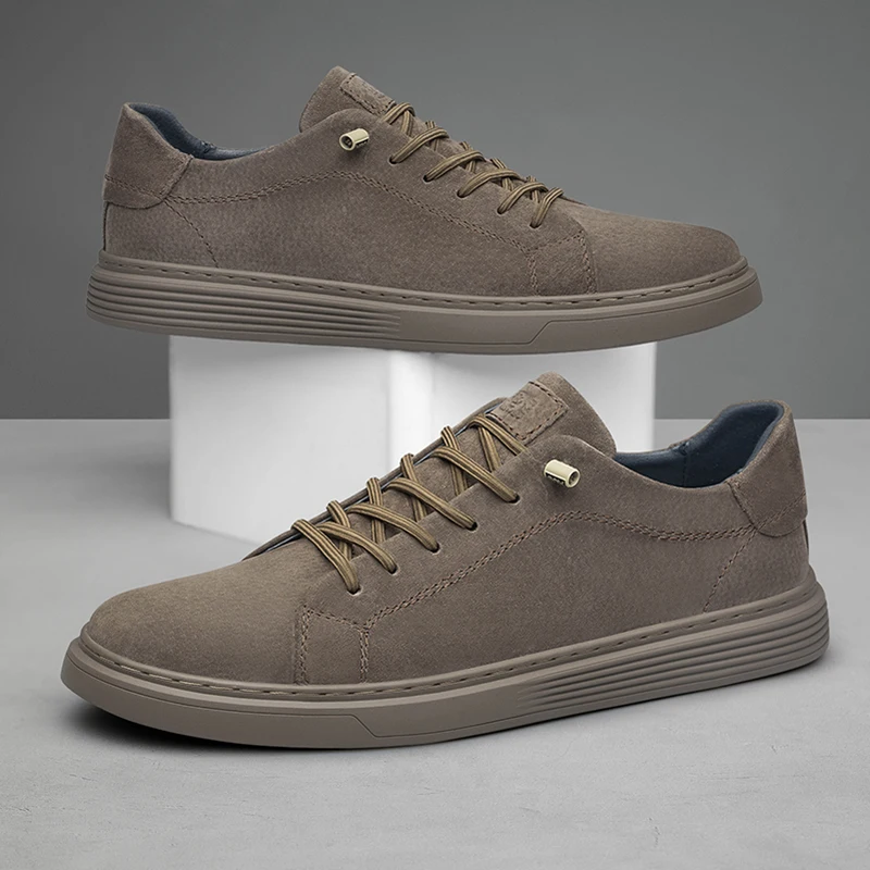 

High Quality Brown Suede Leather Shoes Men's Casual Shoes Women's Jogging Shoes Lace Up Soft Sole Sports Shoes Big Size: 36-47