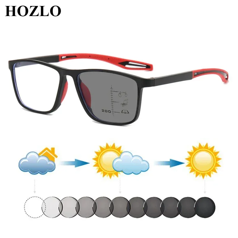 Silica Gel + PC Men Sport Photochromic Progressive Multifocals Reading Sunglasses Male Ultralight Goggle Presbyopic Dark Glasses