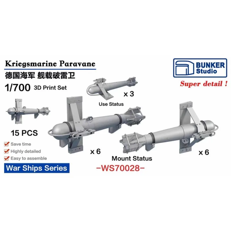 1:700 Kriegsmarine Ship Model Quadruple mounted anti-aircraft machine gun, twin mounted anti-aircraft gun 3D retrofit parts