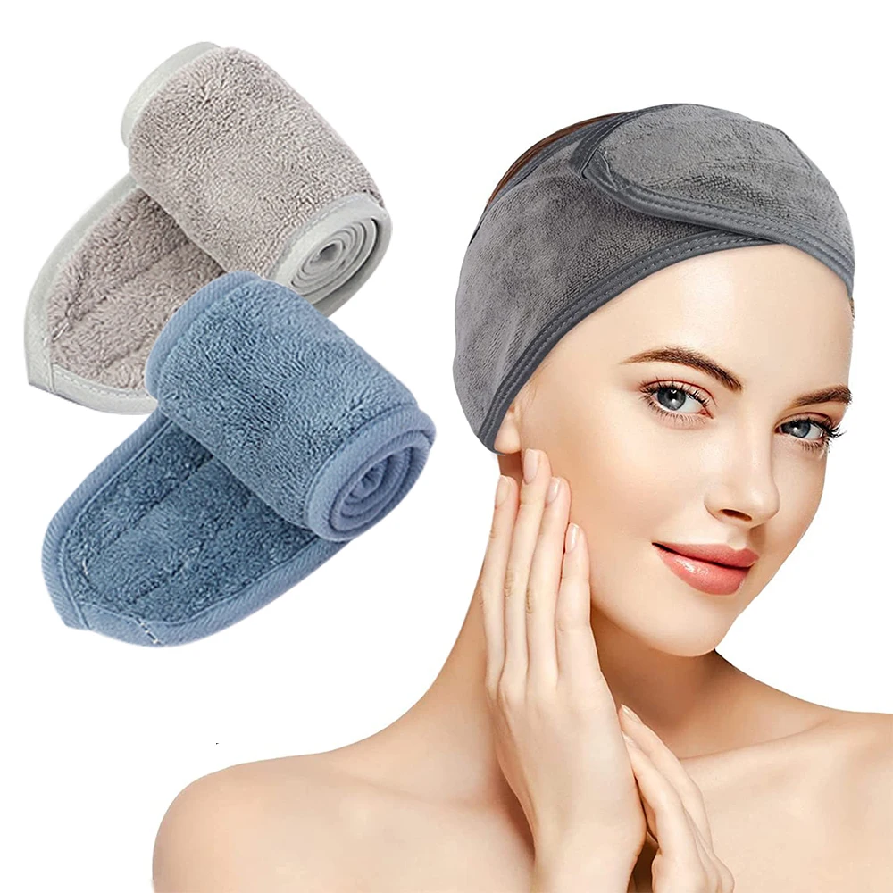 

Girls Facial Spa Headband for Women Makeup Shower Bath Wrap Sport Headband Terry Cloth Adjustable Stretch Towel with Magic Tape