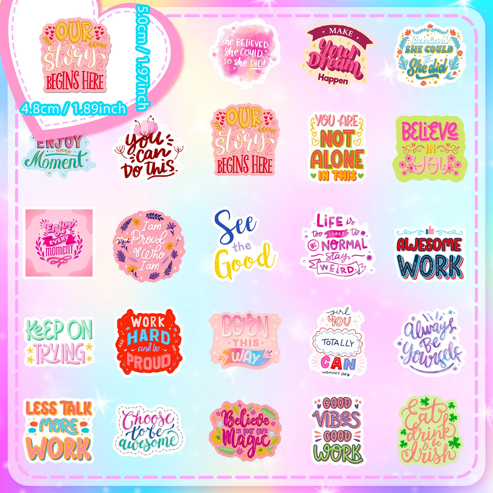 10/30/50PCS Pink Inspirational Text Healing Phrase Sticker DIY Phone Laptop Luggage Skateboard Graffiti Decals Fun for Kid Gift