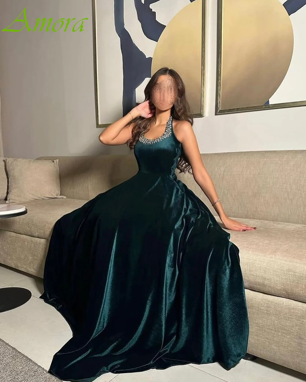 

Customized A-Line Halter Sleeveless Elegant Formal Evening Dress Temperament High Quality Party Dress Delicate Prom Dress