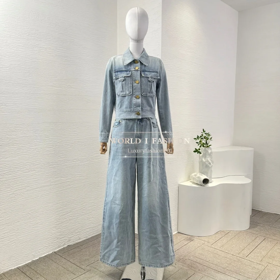 

Pleats Design High Quality 2025 New Light Blue Mini Skirt Pure Cotton Women Hot Spring Summer Denim Styles