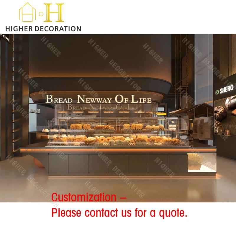 custom.Luxury Bakery Shop Interior Design Custom High End Bakery Display Counter Glass Bread Display Cabinet Bakery Showcase