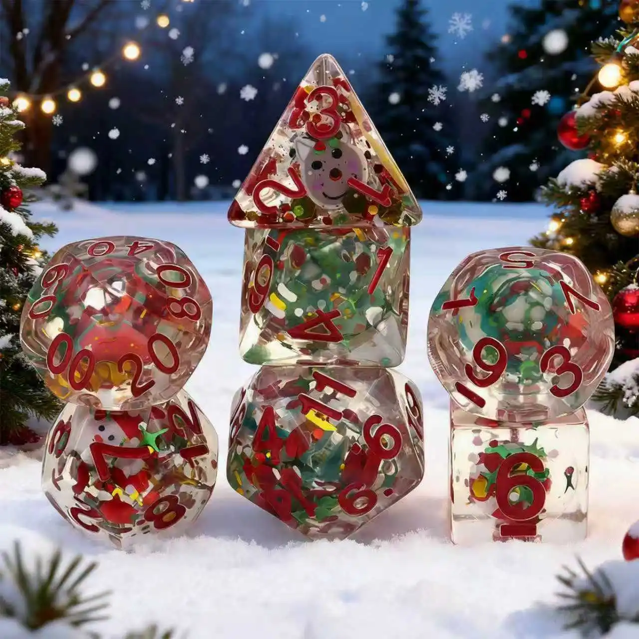 مجموعة نرد شفافة مكونة من 7 قطع مع شخصيات عيد الميلاد ثلاثية الأبعاد - لعبة عيد الشكر، لوازم الحفلات الخارجية، هدية عيد الميلاد والعطلات #2