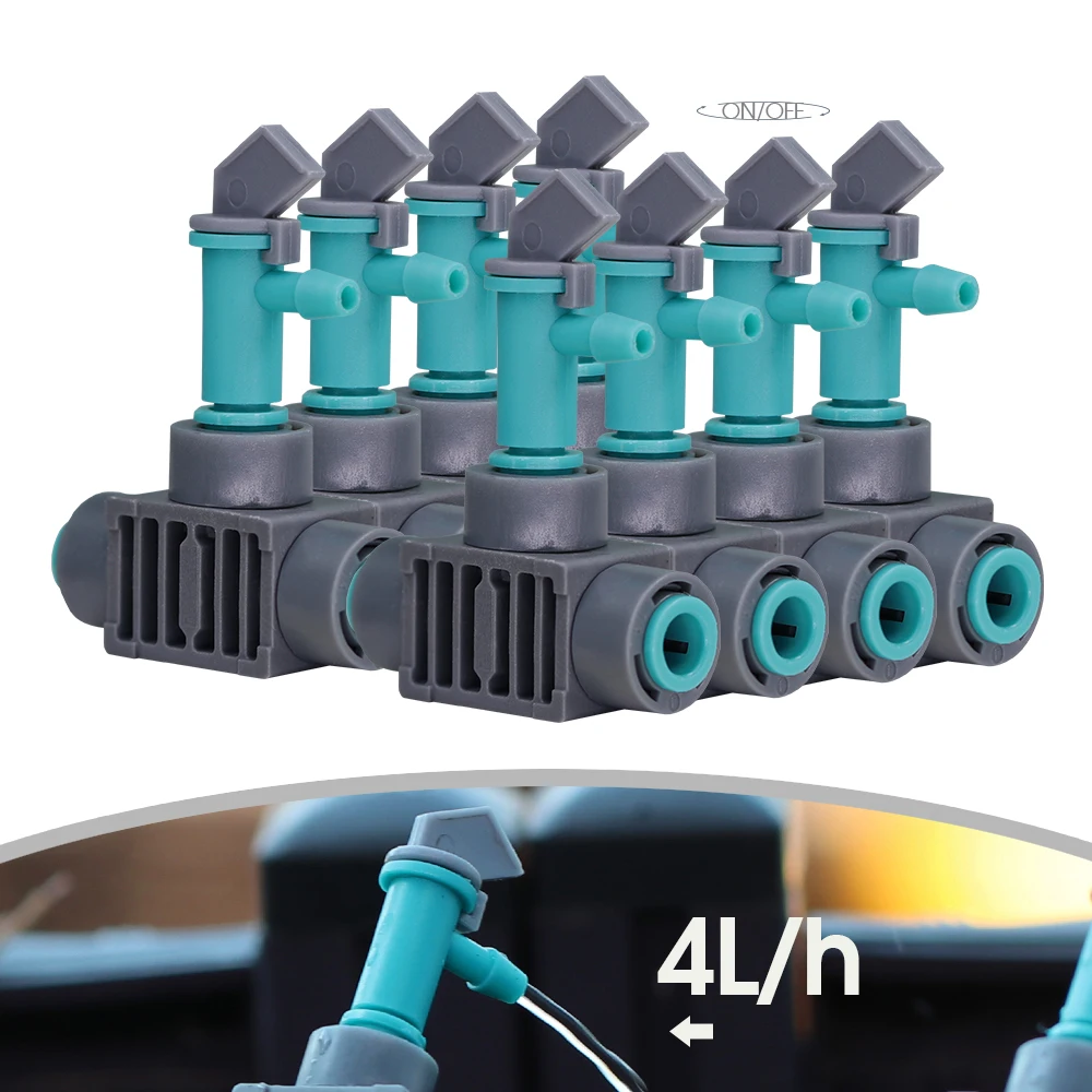 6 sztuk regulowane kroplowniki 4L/h z szybkozłączem Tee 4/7MM ogród szklarnia podlewanie System nawadniania zraszacz dysza kropelkowa