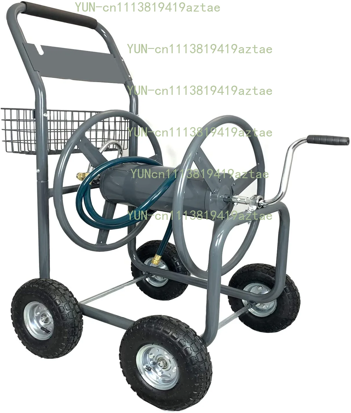 4 Wheels Rust Resistant Garden Hose Reel Cart With Storage Basket Portable Heavy Duty Water Hose Holder
