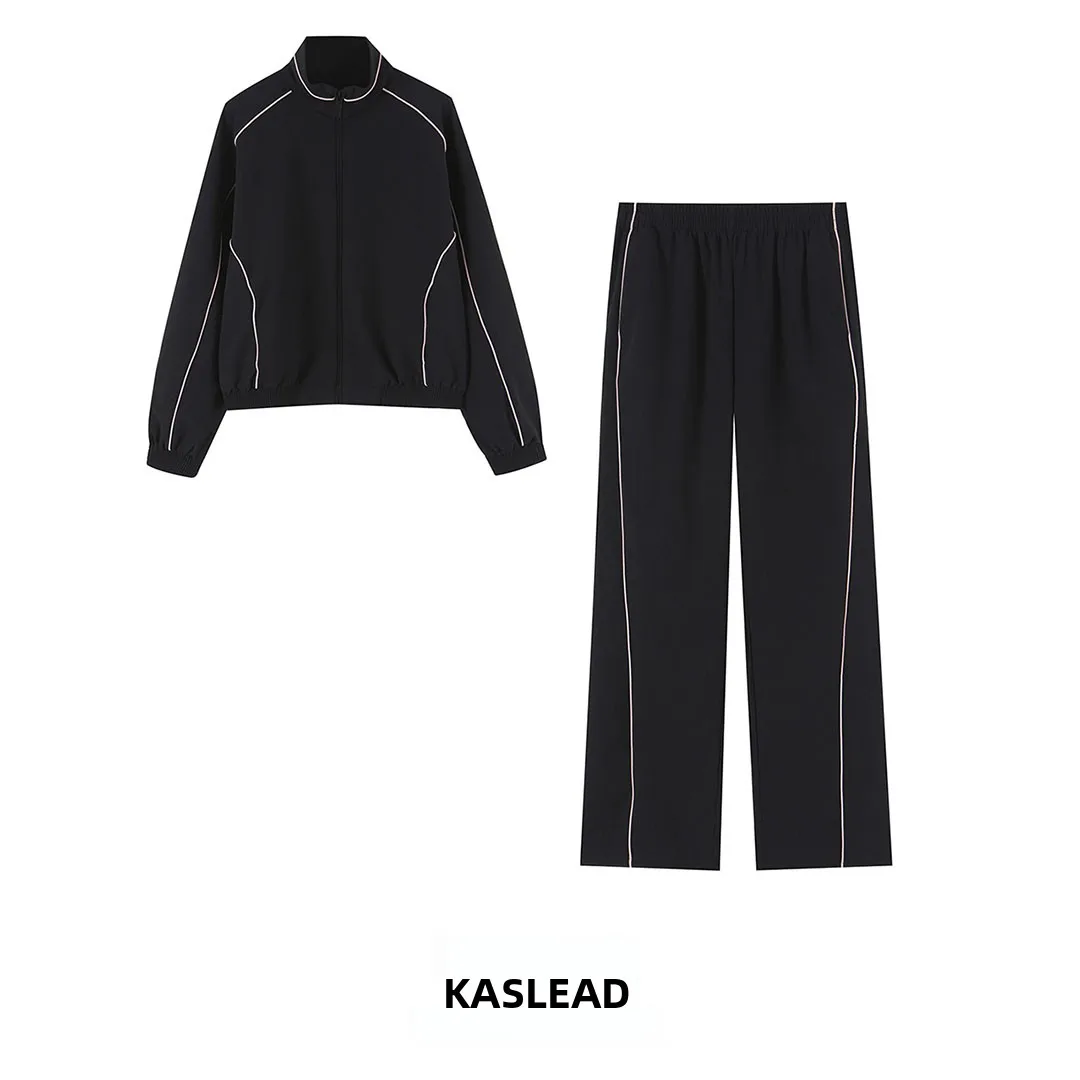 KASLEAD New Women's Tech Jacket And Pants Set Color Block  Design Long Sleeve Autumn Fashion Outfit Two Piece Suit