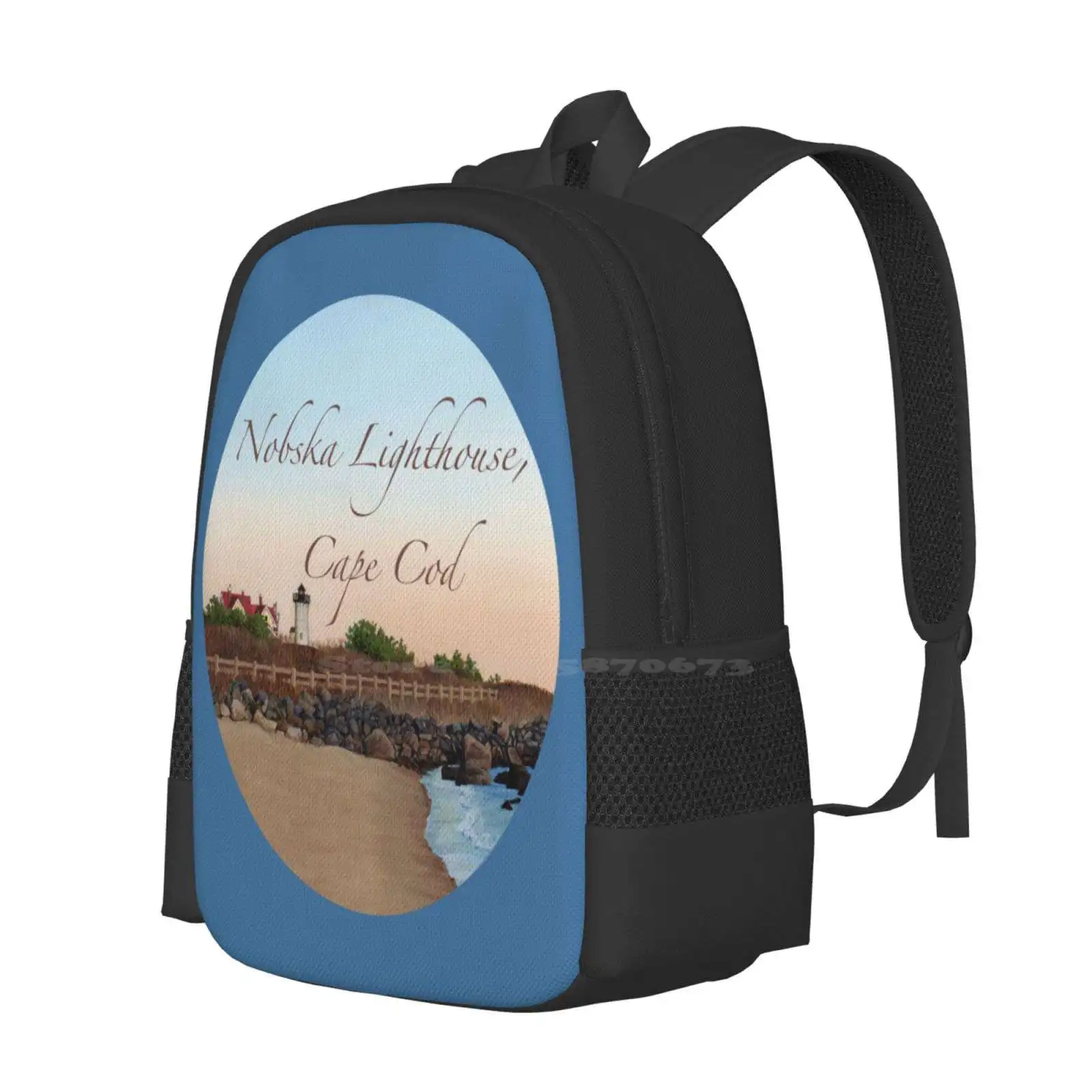 Nobska Lighthouse Pattern Design Laptop Travel School Bags Cape Seascape Beach Sandy Rocks Nobska Lighthouse Massachusetts New