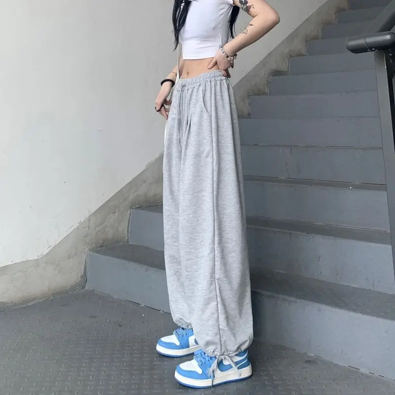 American Vintage Black Cuffed Sweatpants Women 2026 Fall Winter Drawstring Loose Lantern Straight Casual Trousers
