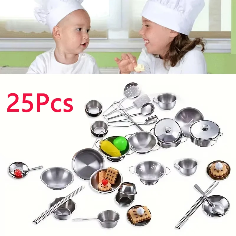 25PCS Kitchen Set Pretend Play Simulated Kitchen mini Toy Children Role Playset Cooking Set Educational Gift for Kids Girls Boy