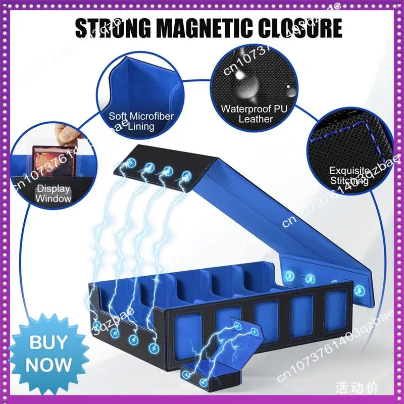 

Hot Ltem Trading Card Storage Box 5 Row Card Deck Case Magnetic Card Box With Lid Black+Blue