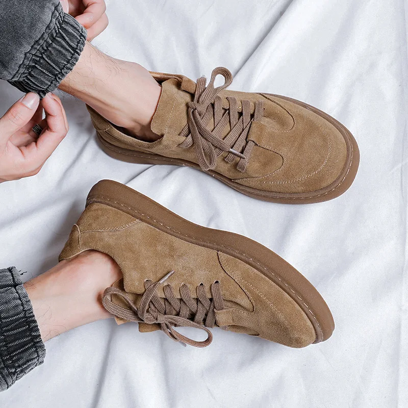 Spring Autumn Genuine Leather Men Casual Shoes Vintage Men Suede Leather Sneakers Men\'s Flats Breathable Male Daily Shoes