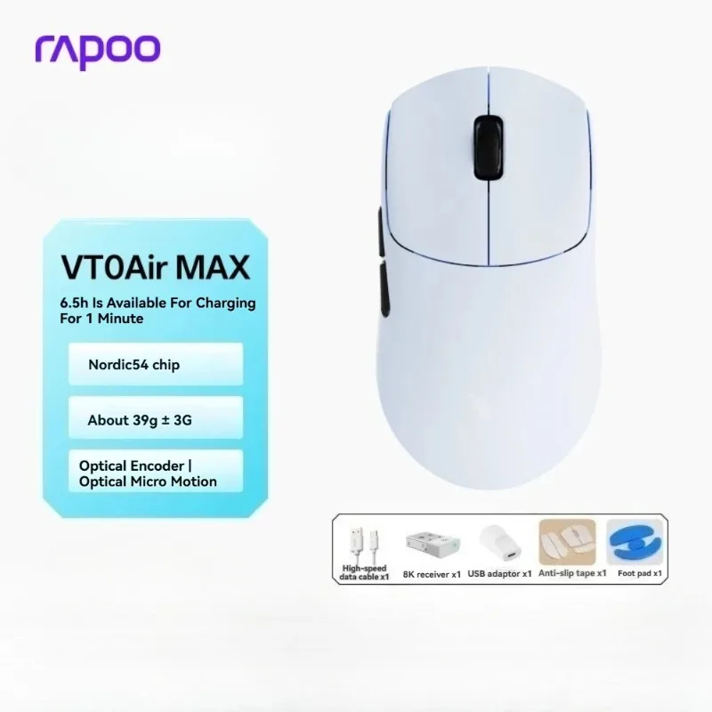 NEW Rapoo VT0 Air MAX PAW3950 Gaming Mouse 2.4g Wireless 8K 39g Lightweight Custom Ergonomic High Performance Esports Mouse Gift