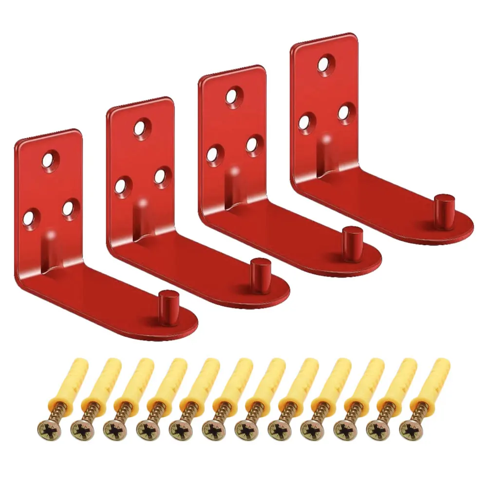 

4 Pcs Fire Extinguisher Bracket Red Universal Wall Mount Metal Hook 20lbs Capacity Expansion Plug Set Storage Rack
