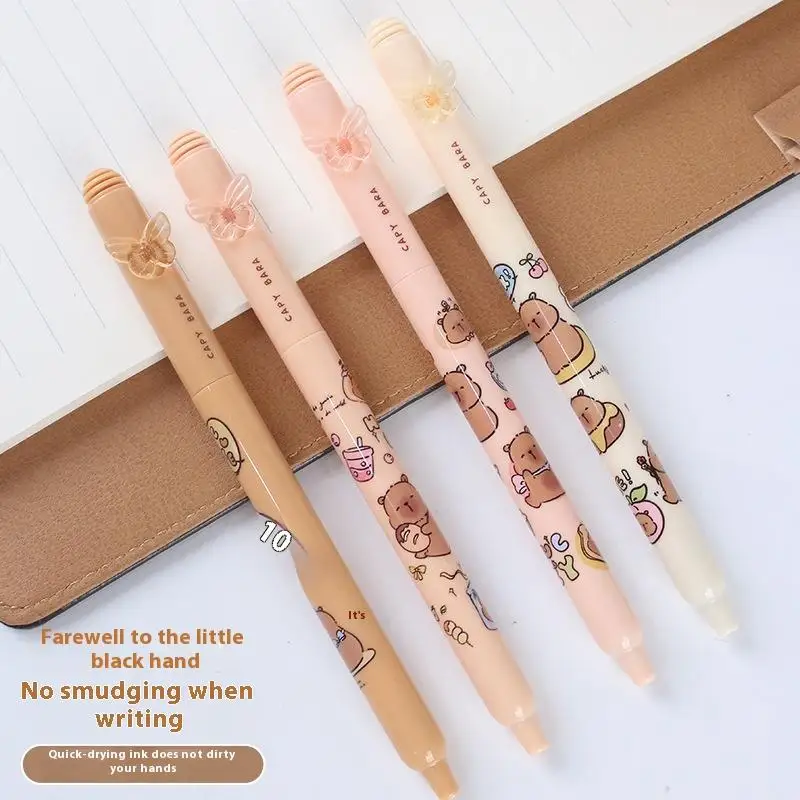 ปากกาเจลการ์ตูน Capybara ธีม 4 ชิ้น หมึกสีดําแห้งเร็ว เครื่องเขียนโรงเรียนในอุดมคติ