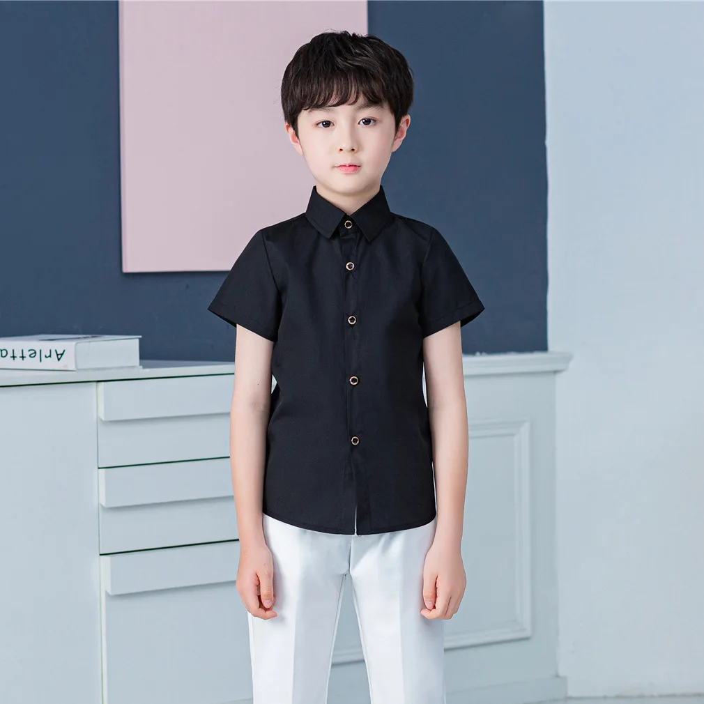 Kids Summer Light Blue Shirt Boys School Uniforms Shirt Children Wedding Party Dress Gentleman Photography Blouse 90cm-150cm