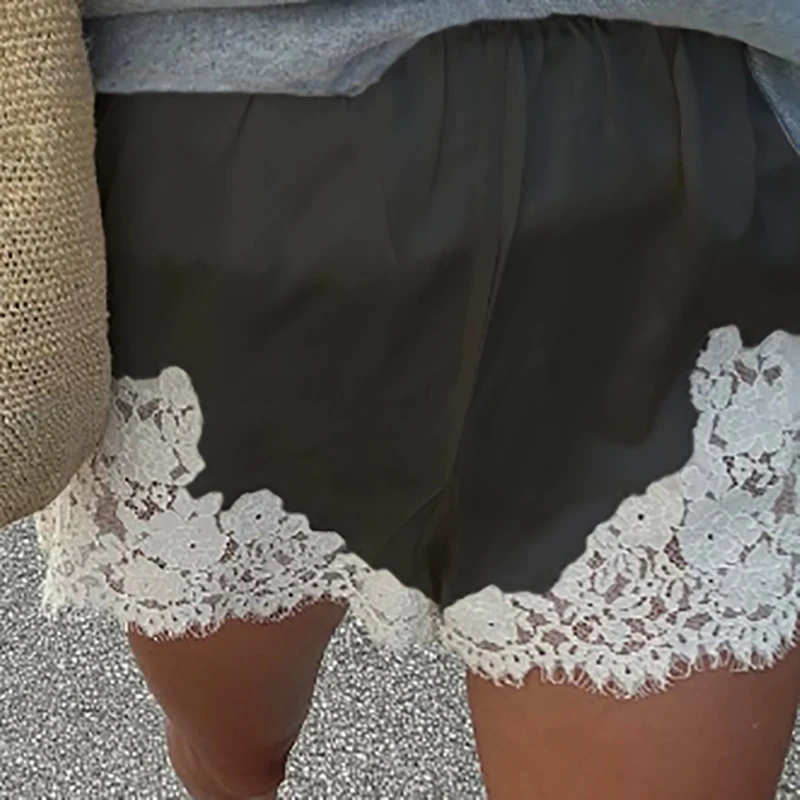 شورت عتيق ذو طبقات أساسية عالية الخصر ‌   سيدة مثير أزياء لينة حريري منامة قيعان قصيرة المرأة الدانتيل خليط الساتان السراويل
