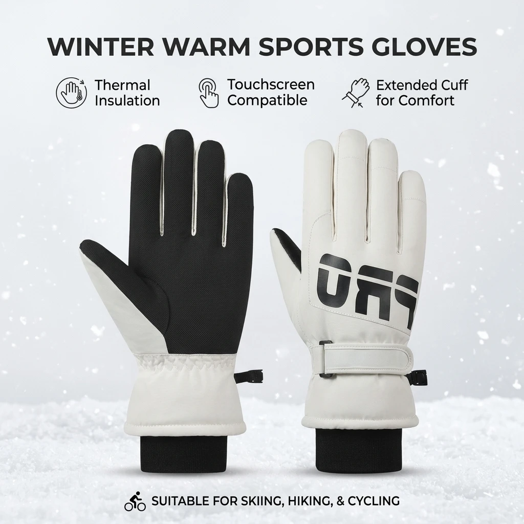 Ski Gloves Fleece Lined Thermal Touchscreen Riding Mittens Windproof Anti Slip Grip for Winter Cycling Commuting Men Women