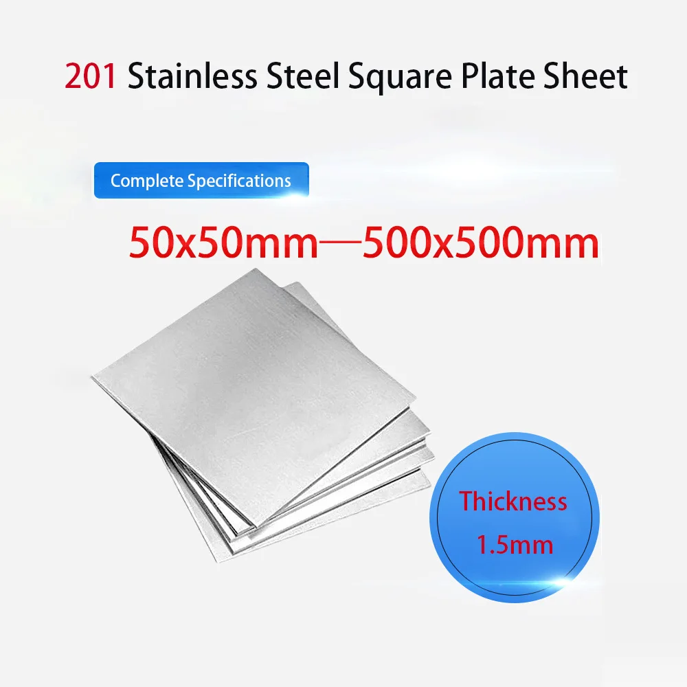 Thickness 1.5mm 201 Stainless Steel Square Plate Sheet 50x50 100x50 100x100 150x150 200x100 200x200 250x250 300x300 400x300mm