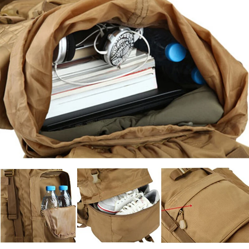 Saco de Viagem Militar dos homens 70L Grande Capacidade Tático Escalada Mochila Nylon de Alta Qualidade Impermeável Caça Camping XA865F