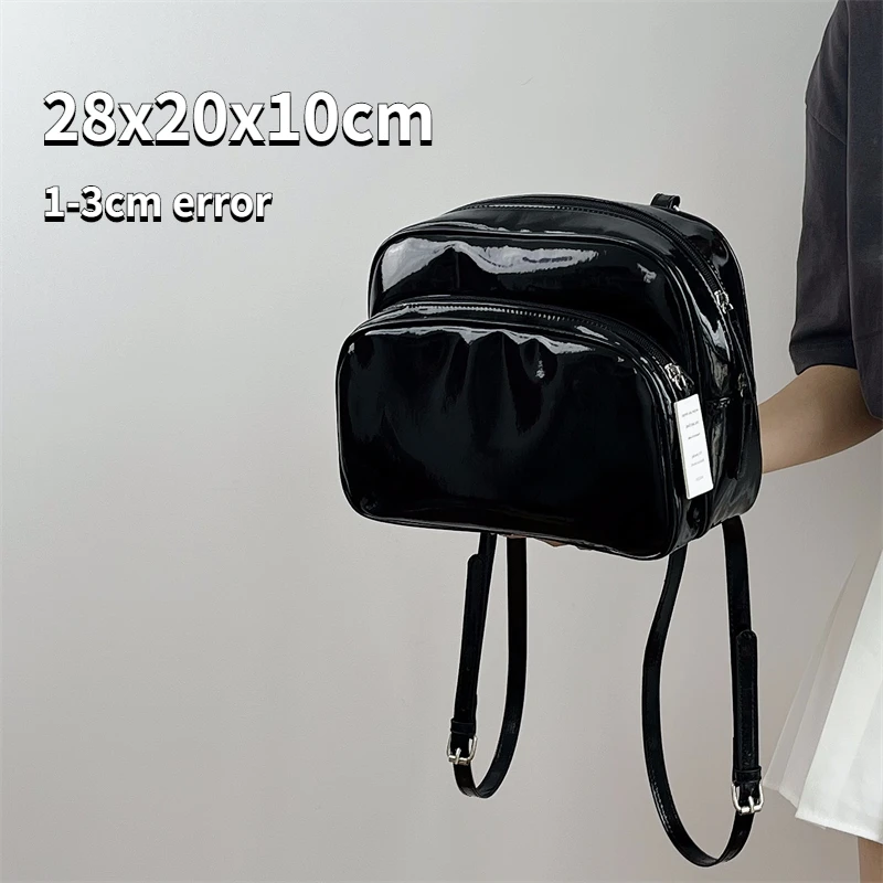 Niche Design Women\'s Small Backpack Patent Leather Girls Student Shoulder Bags Cute Solid Color Female Travel Tote Handbags