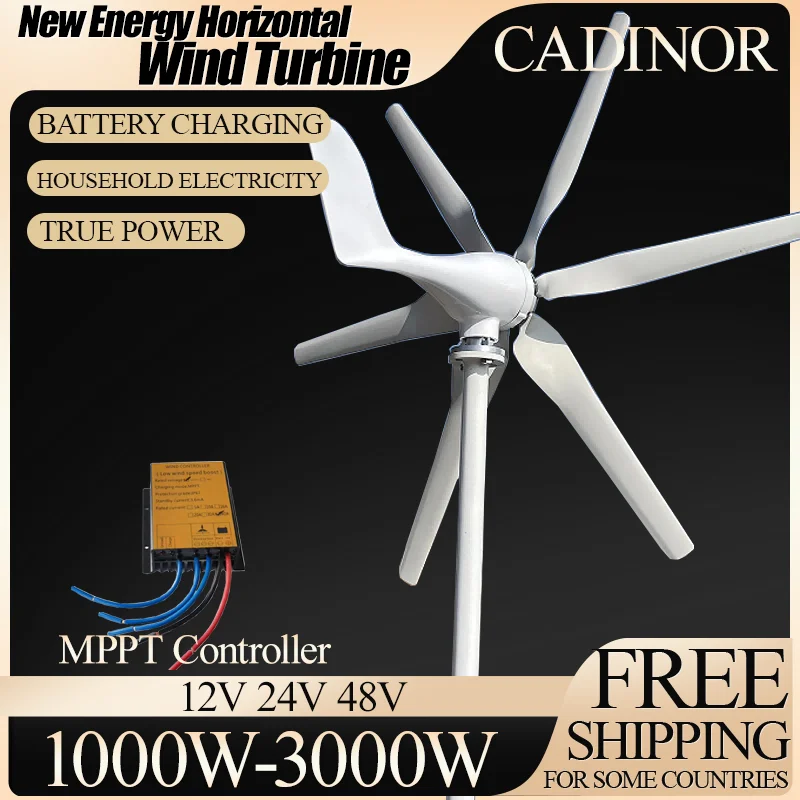 

3KW 12V 24V 48V Home Small Horizontal Axis Wind Power Turbine Wind Energy Generator 6 Blades 3KW Windmill With MPPT Controller