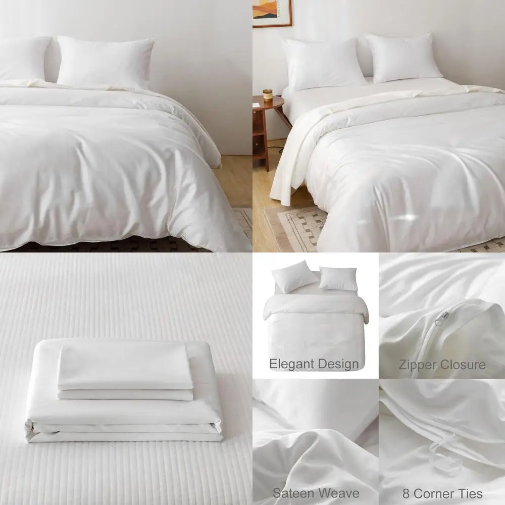 

Комплект постельного белья из египетского хлопка размера Queen — сатиновое плетение, дышащий, на молнии, белый, 3 предмета (90x90)