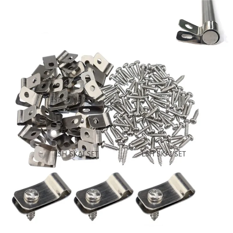 100Pcs Stainless Steel R-shaped Clips with Self Tapping Screws Furniture Furniture Board Connecting Clamp Wire Fixing Bracket