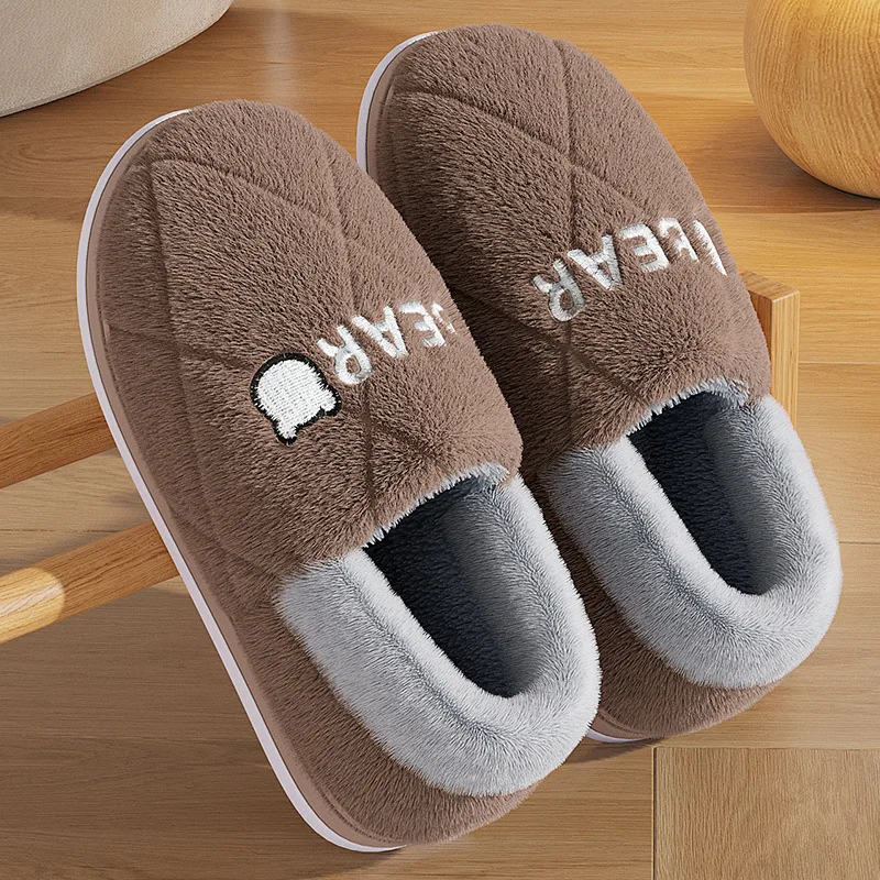 รองเท้าแตะสําหรับชายฤดูหนาว Furry แฟชั่นข้อเท้าอุ่น Plush COZY สไลด์สําหรับบ้านในร่ม Soft Sole รองเท้าผ้าฝ้ายกันลื่น