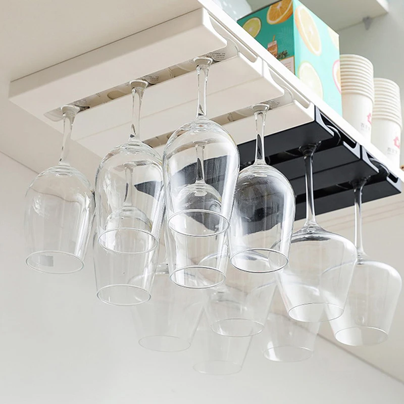 Kitchen Under Cabinet Free Punching Holder Wine Glass Rack Multi-function Classification Stemware Glass Cup Hanging Holder