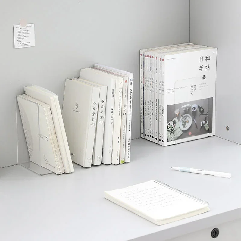School Stationery Book Holder Bookend Desktop Decorative Storage Rack Bookshelf Stand Transparent Acrylic