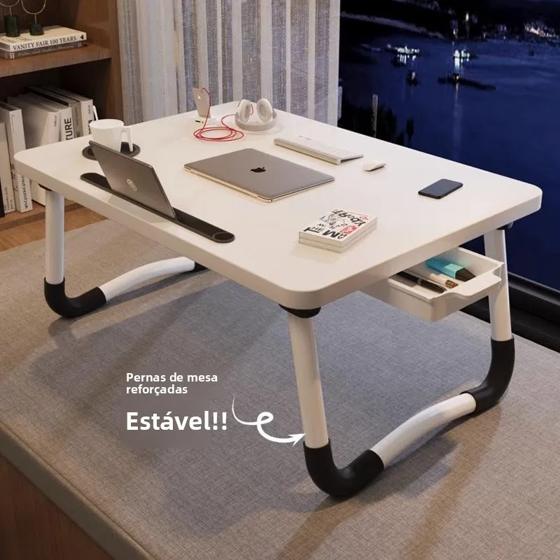 Mesa de Computador Pequena para Beliche, Mesa de Estudo para Quarto, Mesa de Cabeceira Empilhável para Janela, Carrinho Retrá...
