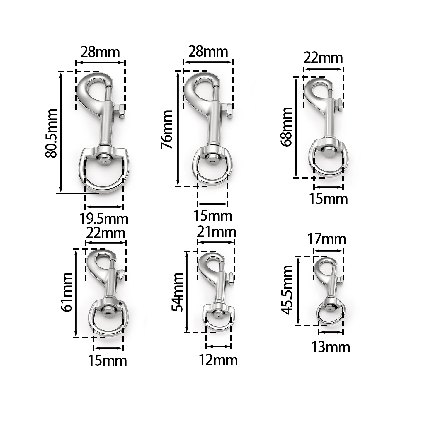 1Pc 45-80mm 304 Stainless Steel Swivel Snap Hook Metal Clasp for Dog Leash Strap Keychain Bag Rope Hardware Accessory Clip