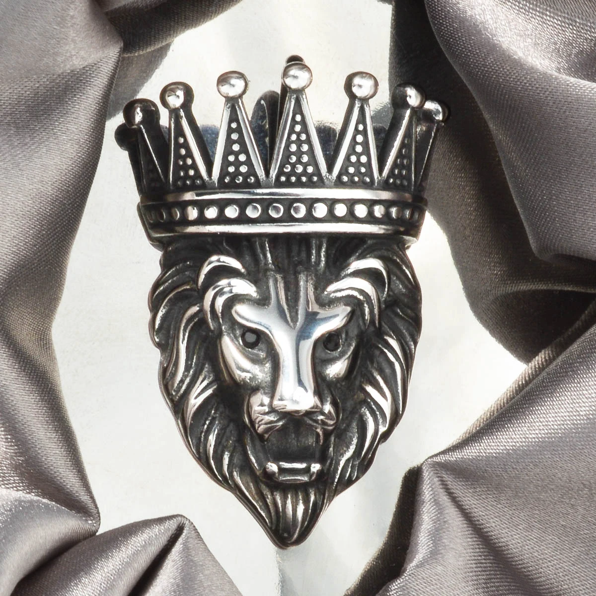 Lion with Crown Pendant for Men Stainless Steel Charms Bold Masculine Chain Jewelry Gift for Him Birthday Valentines Day Present