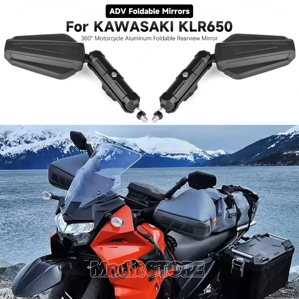 Motorcycle Rear view Mirror Side Mirrors Rearview For KAWASAKI KLR650 klr650 Folding Rear Off-road Mirrors with  M8 M10 Bolt