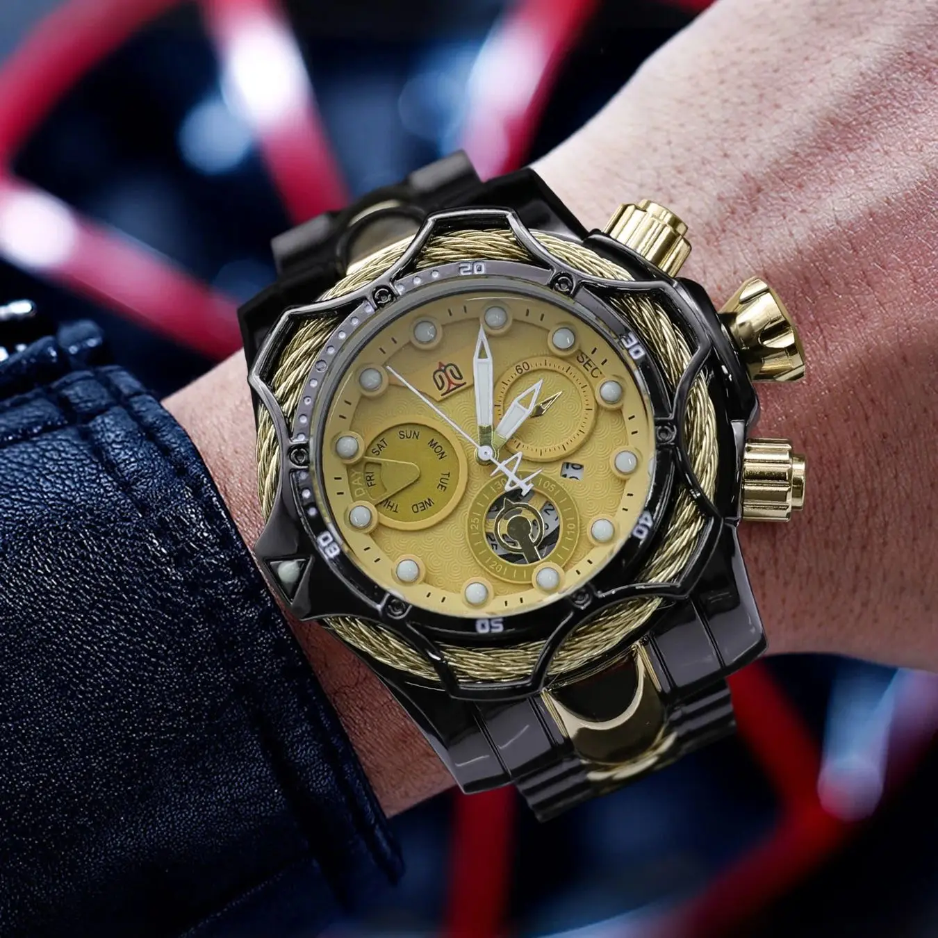 European and American Style Oversized Dial Clown-Themed High-Appearance Light Luxury Men's Watch with Luminous Calendar, Steel Band, Fashionable Business Casual Versatile Personality Cool Street Style Trendy Men's Wristwatch - view 3
