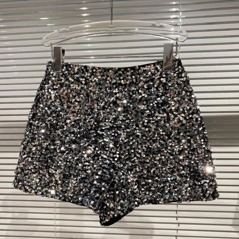 

2022 New Spring Autumn Black Shorts Women Sequined Shiny Versatile Short Pants Clubwear Shorts Hot High Street short femme p490