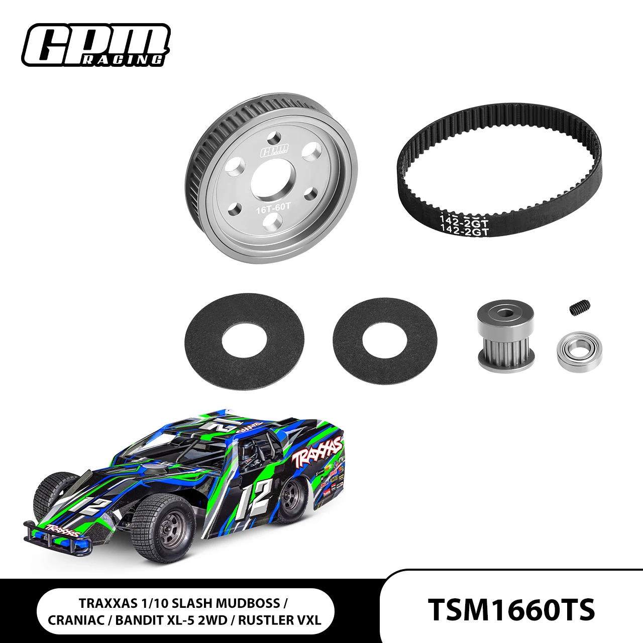 

GPM Gearbox Gear Belt Drive Set With Motor Gear For TRAXXAS 1/10 SLASH MUDBOSS,CRANIAC,BANDIT XL-5,RUSTLER VXL