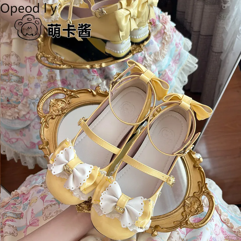 Zapatos de Tacón con Forma de Oso Lolita Originales, Zapatos de Princesa JK para Niñas, Zapatos de Tacón Grueso y Alto para Mujer