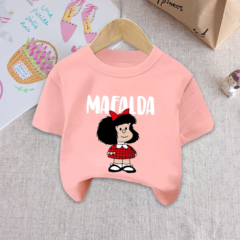 Mafalda T-shirt Short Sleeve Summer Girls Clothes Cute Cartoon Shirts Fashion Printed Hip Hop Casual Wear Birthday Outfit Gifts