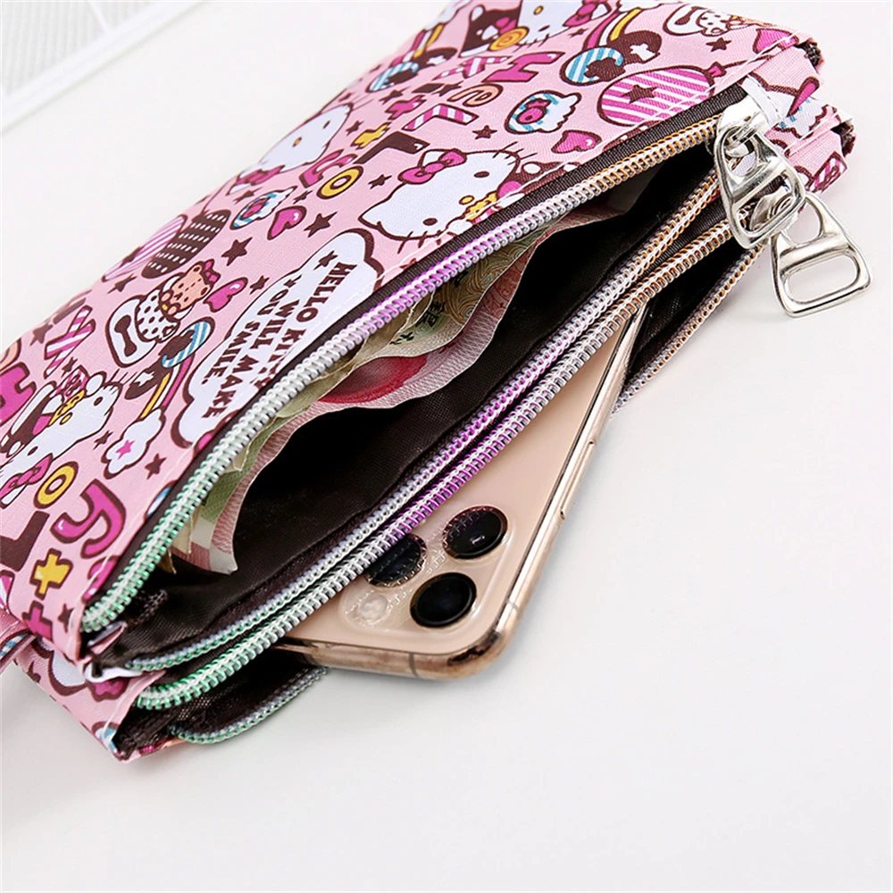 Sanrio Hello Kitty  handbag anime My Melody Cinnamoroll waterproof double zipper coin purse cute doll pattern mobile phone bag