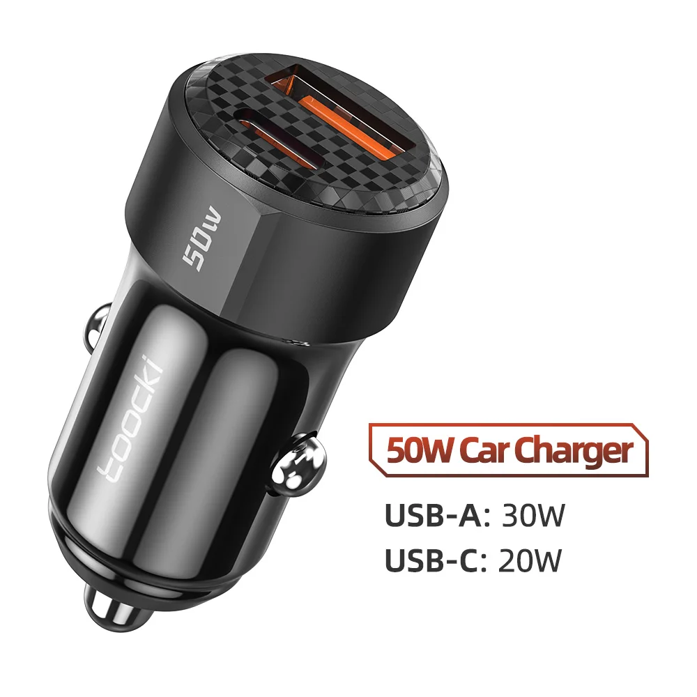Toocki USB-autolader Snel opladen 50W PD Type C Snel opladen USB C Autotelefoonoplader 12v 24v Voor iPhone 1413 12 Xiaomi 13 12