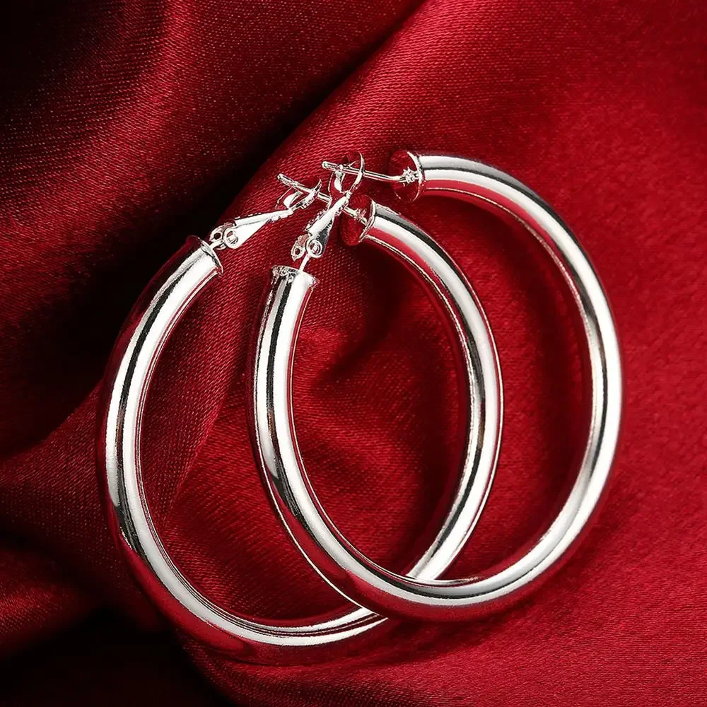 925 Sterling Silver 18K gold Beautiful 5MM Big circle hoop Earrings for Woman Fashion Party Wedding Accessories Jewelry Gifts