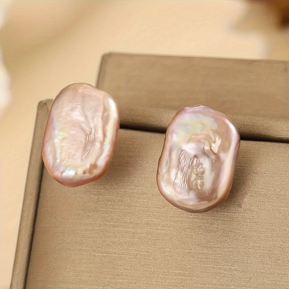 925 Sterling Silver Natural Irregular Freshwater Pearl Baroque Stud Earrings Retro Simple Style Random Colors