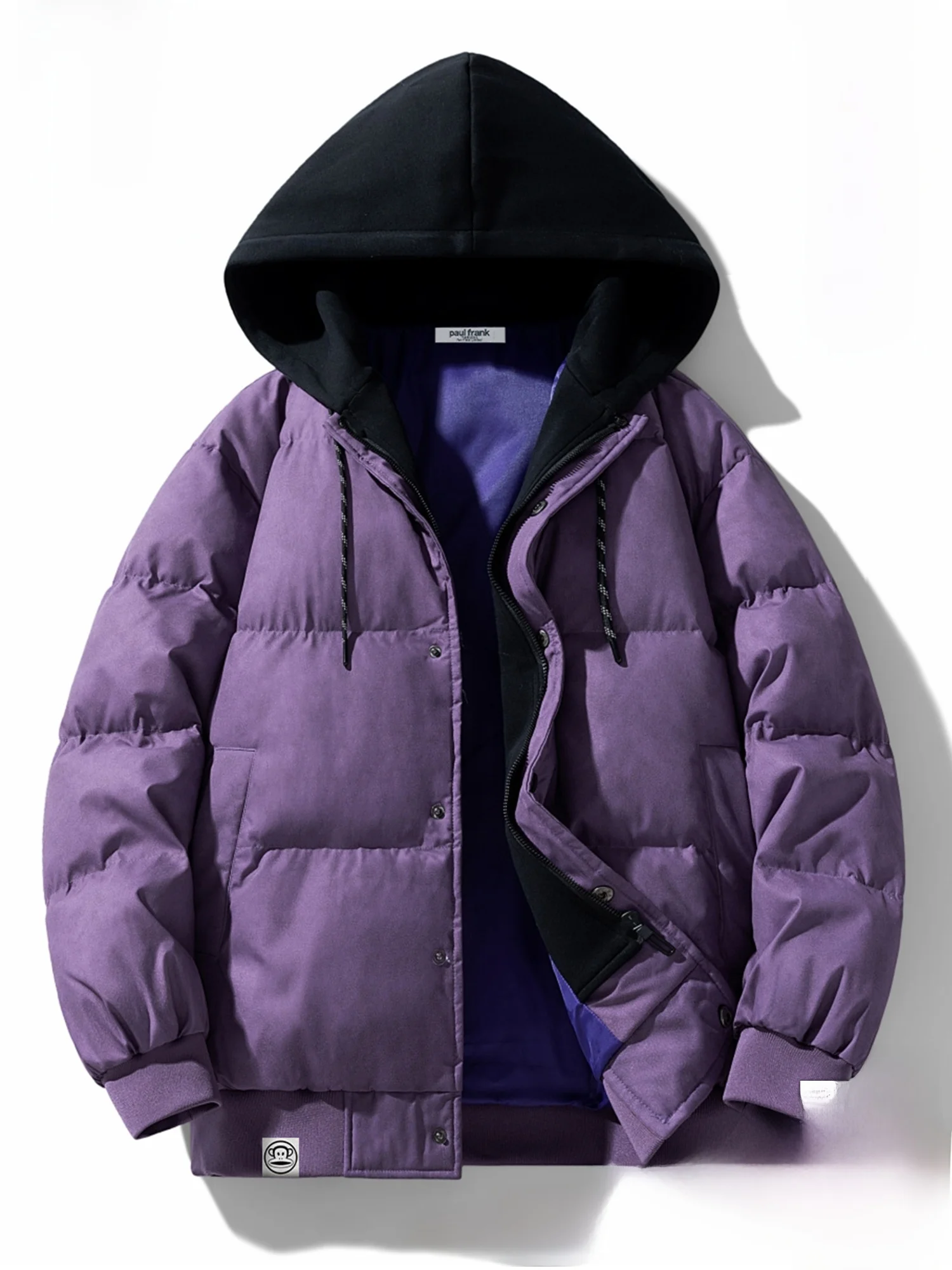 

PaulFrank Winter American Splice Fake Two-Piece Cotton Jaet Men's Color Blo Hooded Loose Bread Coat Youth Trend Polyester...