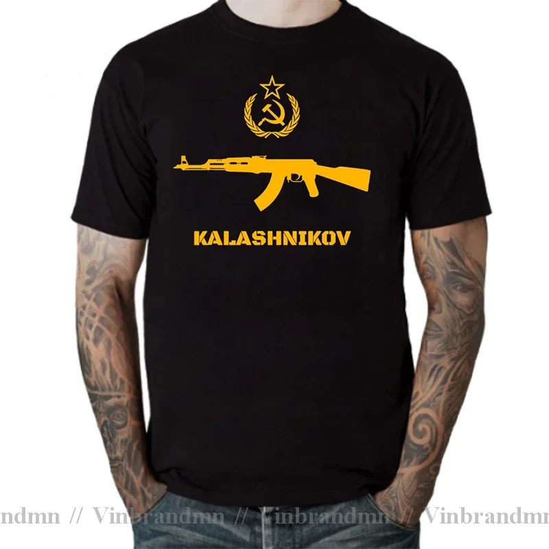 Vintage Soviet Kalashnikov AK-47 USSR Russian Gun Rifle T-Shirt Male Retro CCCP Defend Russia T Shirt men Fashion Tops Tee Shirt