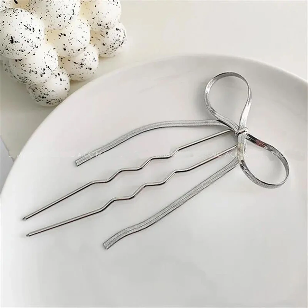 Fashion Metal U Shape Hair Stick For Women Silver Gold Color Elegant Shell Enamel Hairpin Female Hair Jewelry Accessories